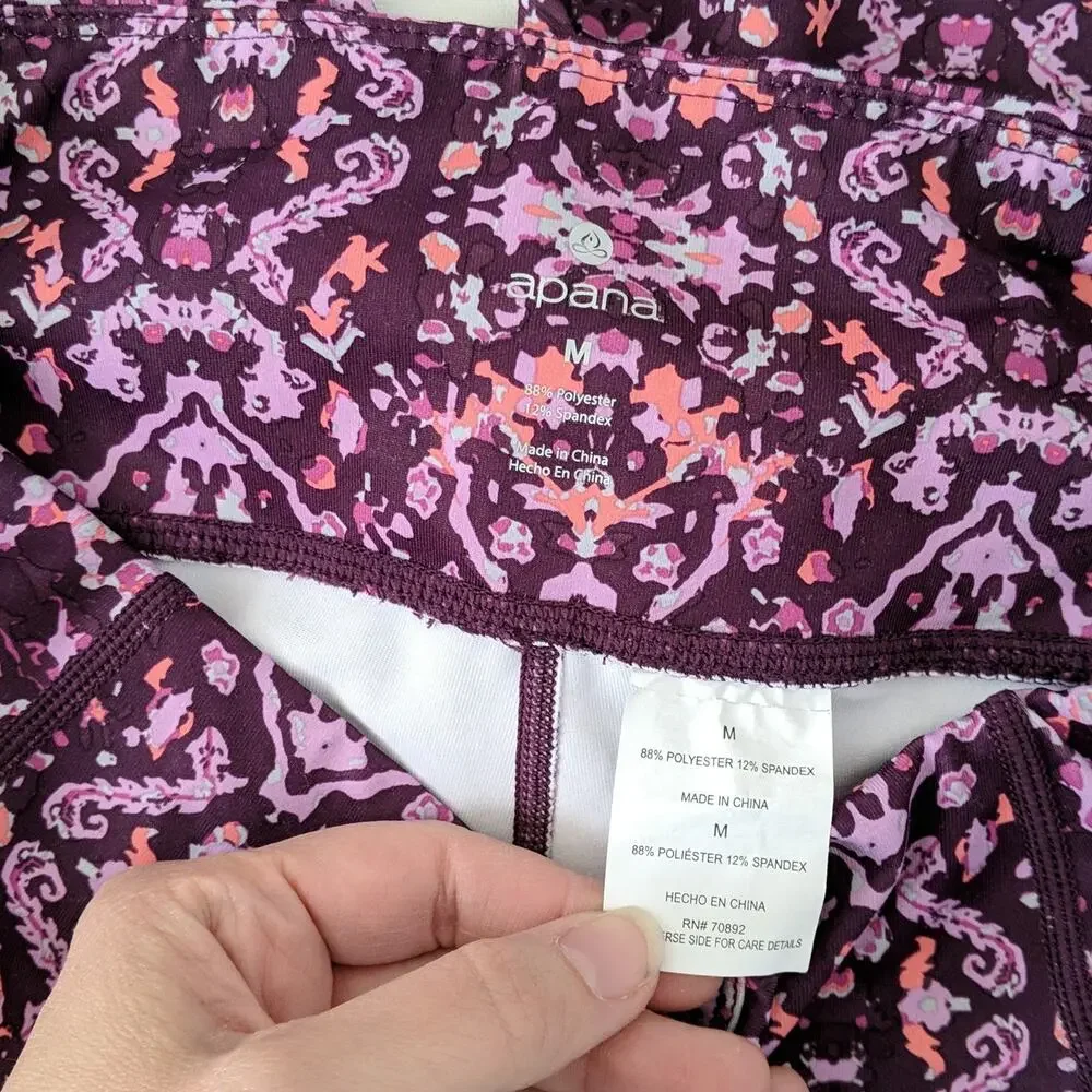 Apana‎ Yoga Womens Medium Leggings Cropped Capri Pattern Print Purple Pants